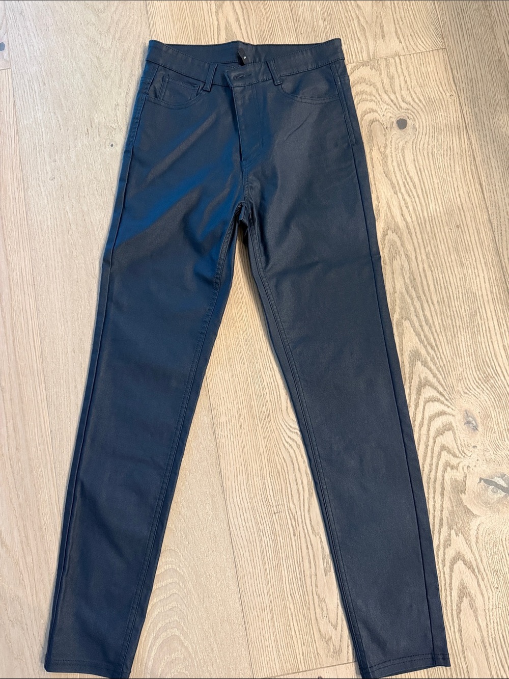 Navy 5 Pocket Jean with leather like finish